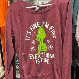Christmas Grinch Graphic Sweatshirt - Burgundy with Green Print